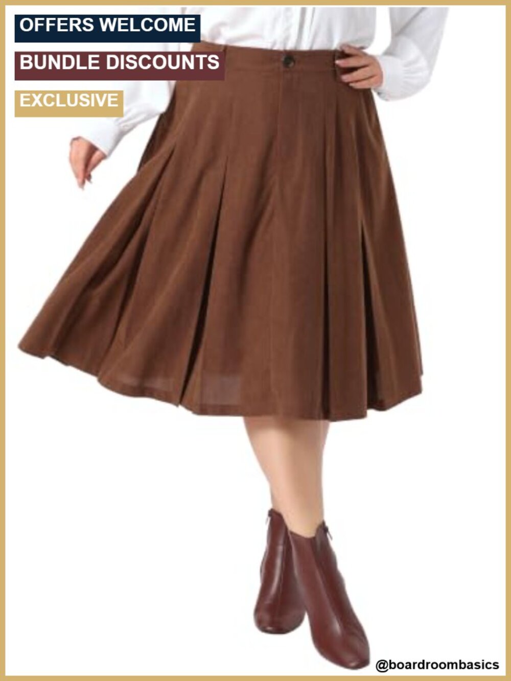 Plus Size Corduroy Midi Skirt High Waist A Line Pleated